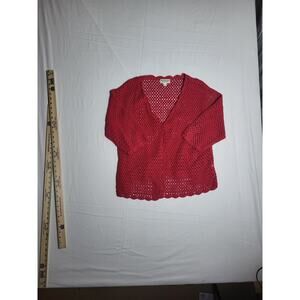 Norm Thompson Women’s Crochet Cardigan Sweater Red Size 1X Linen Cotton